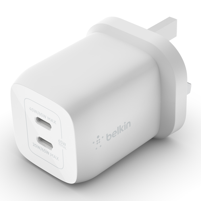 雙 USB-C® GaN PPS 65W 快速家用式充電器, 白色的, hi-res